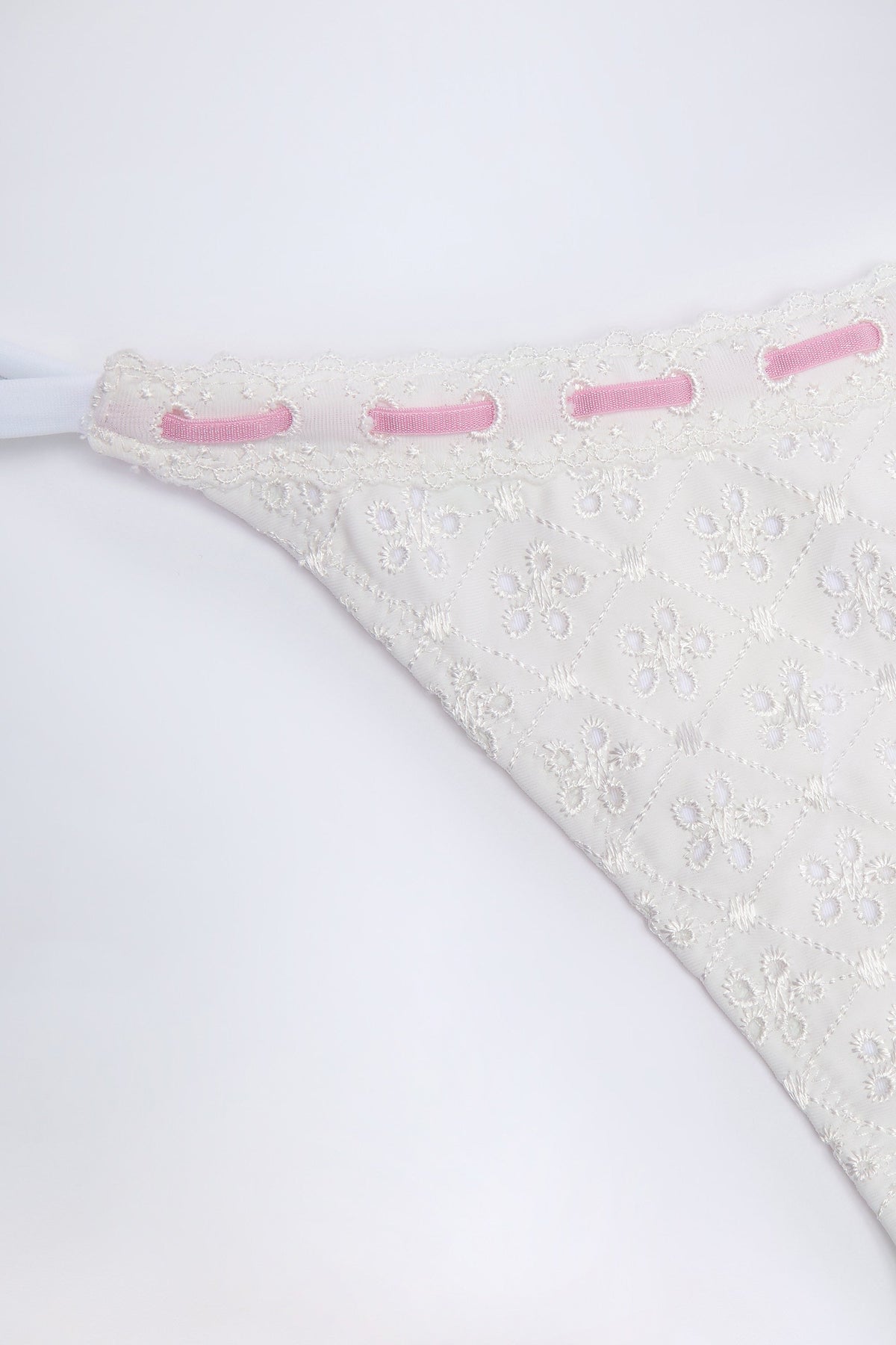 Chic Broderie Anglaise Side-Tie Thong Bikini Bottoms in White
