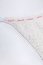 Chic Broderie Anglaise Side-Tie Thong Bikini Bottoms in White
