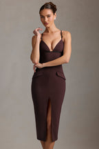 Chic Plunge-Neck Backless Midaxi Dress in Chocolate Brown
