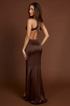 Chic Scoop-Neck Lace-up Back Maxi Dress in Chocolate Brown