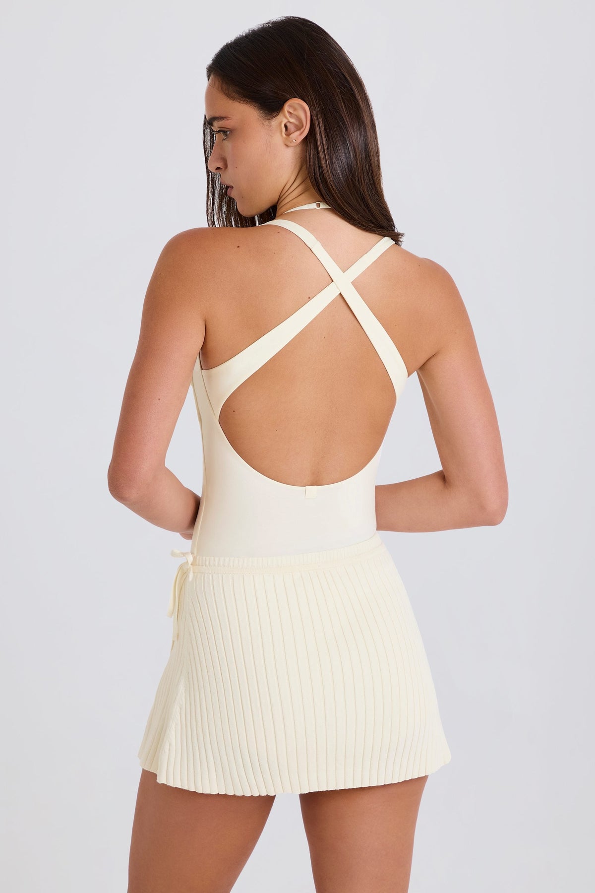 Chic Ribbed Knit Tie Wrapover Skort in Cream