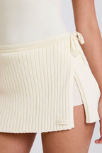 Chic Ribbed Knit Tie Wrapover Skort in Cream