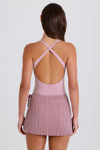 Chic Ribbed Knit Tie Wrapover Skort in Mauve