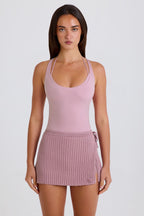 Chic Ribbed Knit Tie Wrapover Skort in Mauve