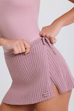 Chic Ribbed Knit Tie Wrapover Skort in Mauve