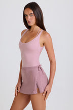 Chic Ribbed Knit Tie Wrapover Skort in Mauve