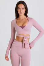 Chic Soft Jersey Wrap Crop Top in Mauve