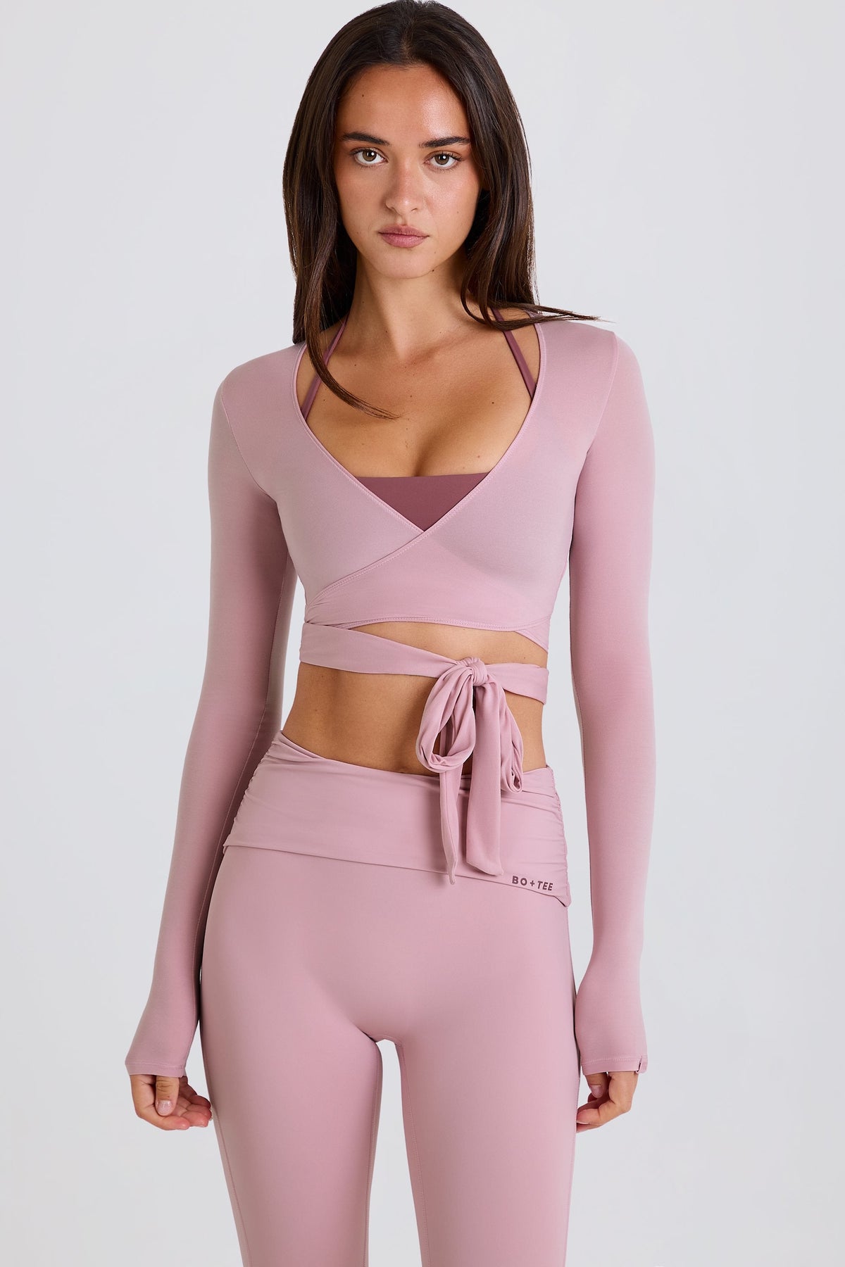 Chic Soft Jersey Wrap Crop Top in Mauve