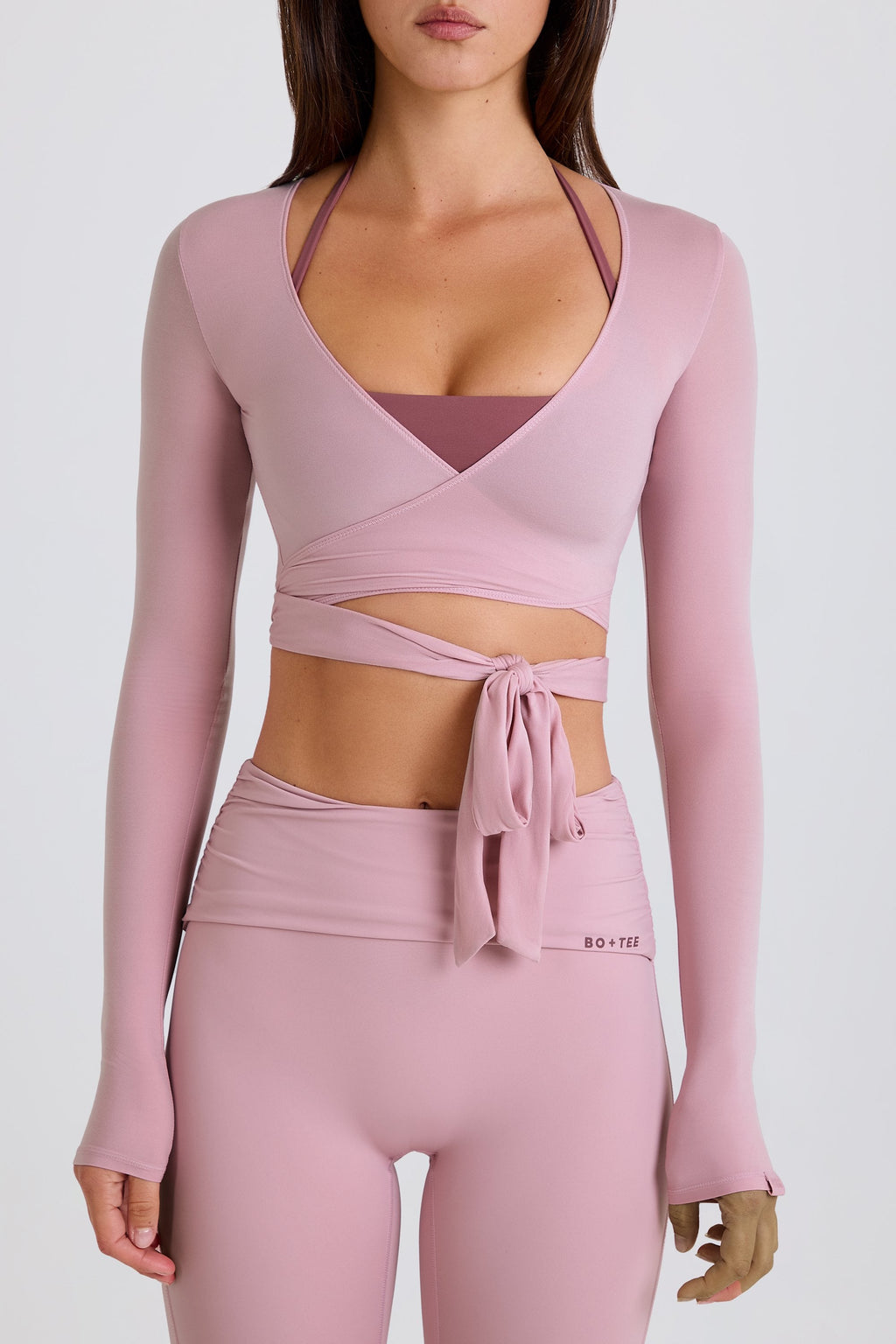 Chic Soft Jersey Wrap Crop Top in Mauve