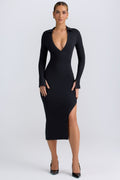 Chic Modal Plunge V-Neck Midaxi Dress in Black