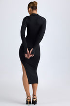 Chic Modal Plunge V-Neck Midaxi Dress in Black