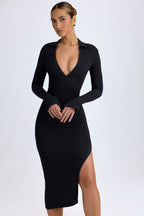 Chic Modal Plunge V-Neck Midaxi Dress in Black