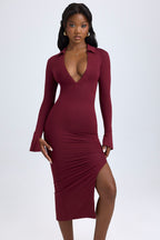Chic Modal Plunge V-Neck Midaxi Dress in Wine Red