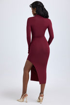 Chic Modal Plunge V-Neck Midaxi Dress in Wine Red