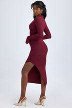 Chic Modal Plunge V-Neck Midaxi Dress in Wine Red