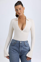 Chic Modal Plunge V-Neck Bodysuit in Ivory