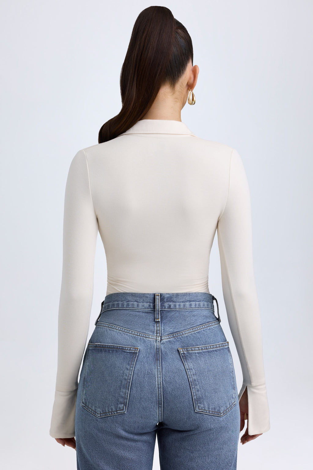Chic Modal Plunge V-Neck Bodysuit in Ivory