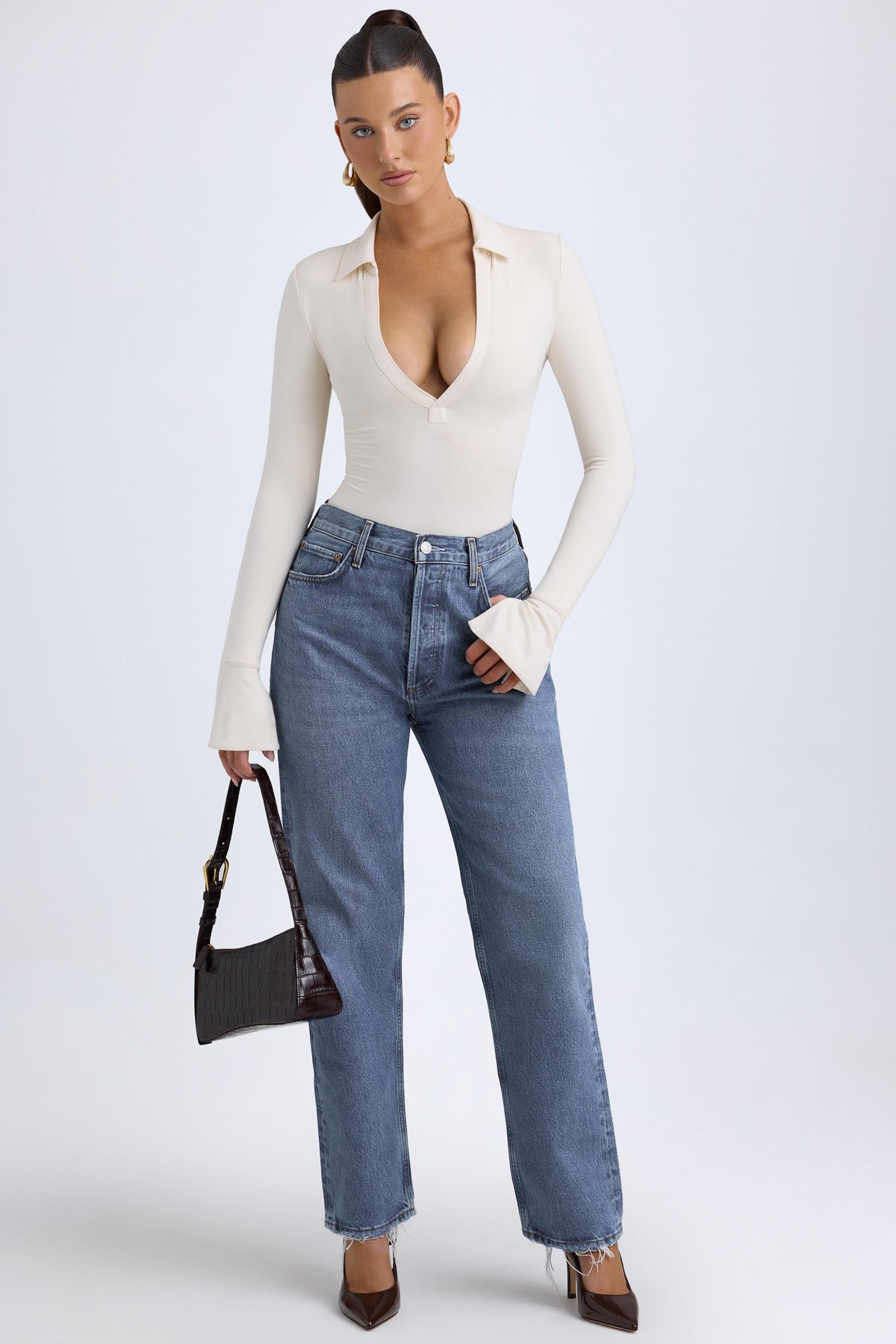 Chic Modal Plunge V-Neck Bodysuit in Ivory