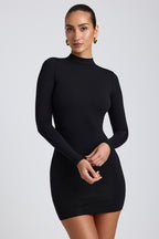 Chic Modal Open-Back Long-Sleeve Mini Dress in Black