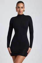 Chic Modal Open-Back Long-Sleeve Mini Dress in Black
