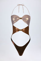 Chic Panelled Cut-out Swimsuit in Bronze Gold