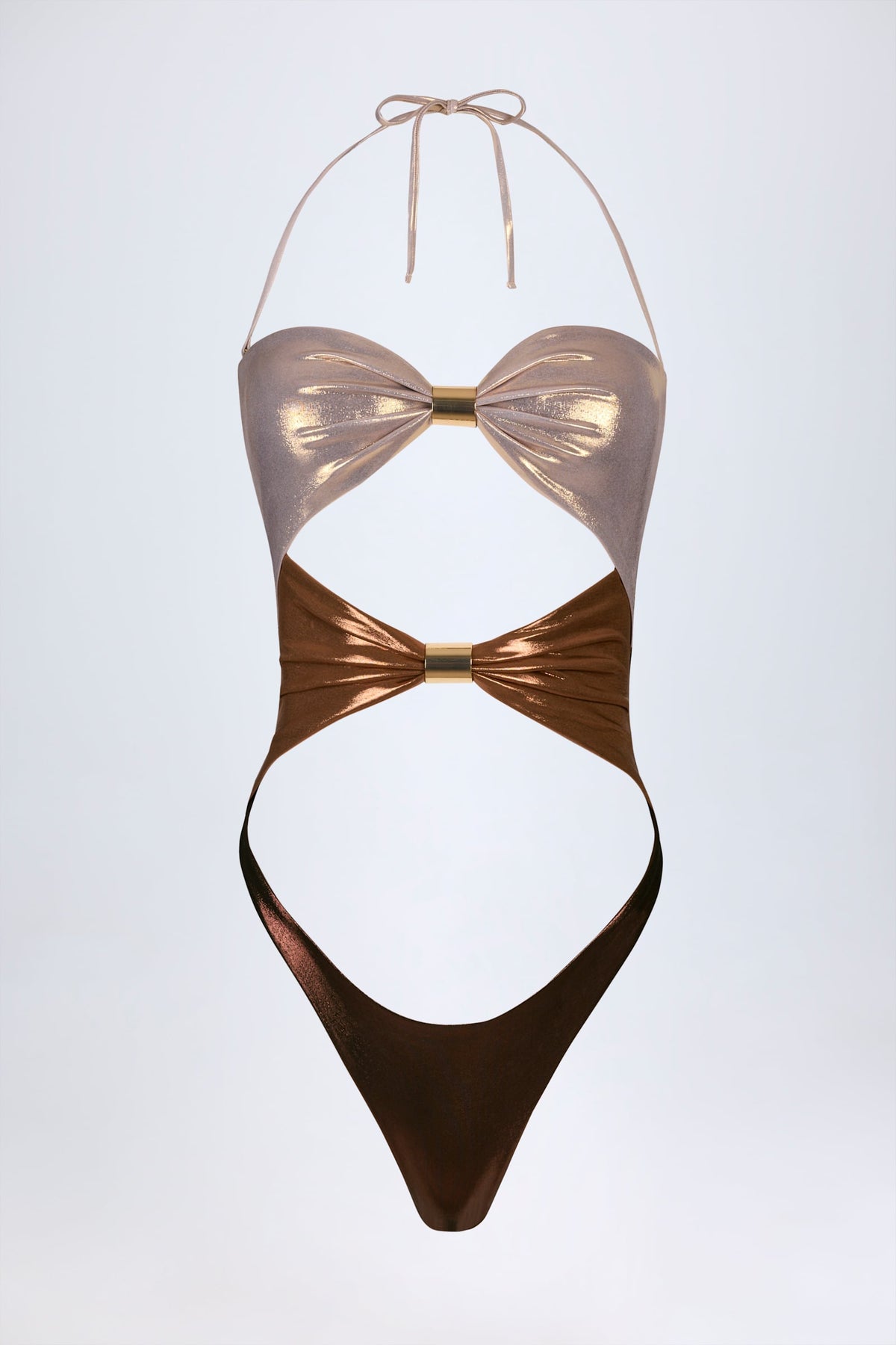 Chic Panelled Cut-out Swimsuit in Bronze Gold