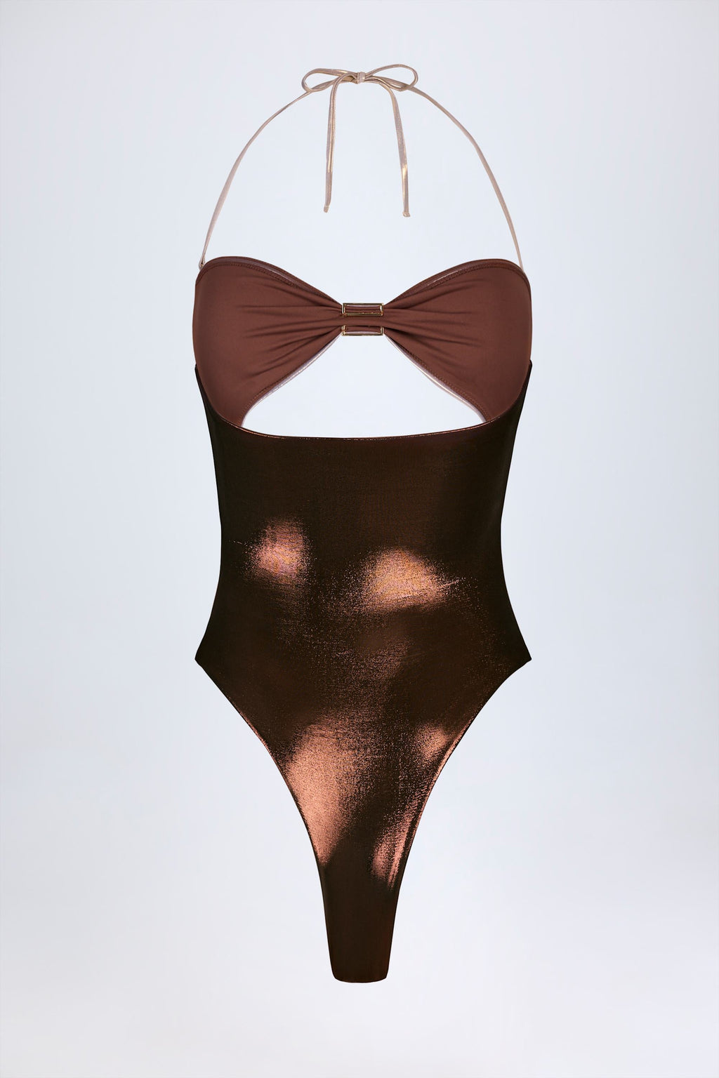 Chic Panelled Cut-out Swimsuit in Bronze Gold