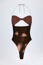 Chic Panelled Cut-out Swimsuit in Bronze Gold