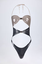 Chic Panelled Cut-out Swimsuit in Silver Chrome