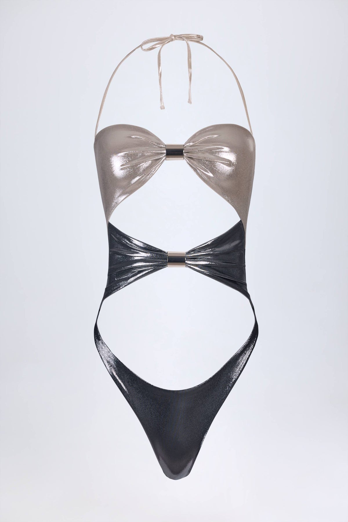 Chic Panelled Cut-out Swimsuit in Silver Chrome