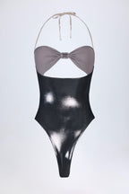 Chic Panelled Cut-out Swimsuit in Silver Chrome