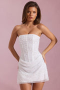 Chic Embellished Draped Strapless A-Line Mini Dress in White